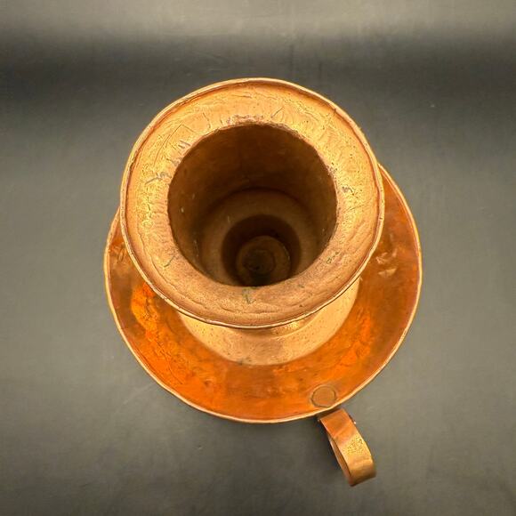 Vintage Hand-Hammered Copper Chamber Candlestick Holder | Rustic Farmhouse Decor - Picture 3 of 6